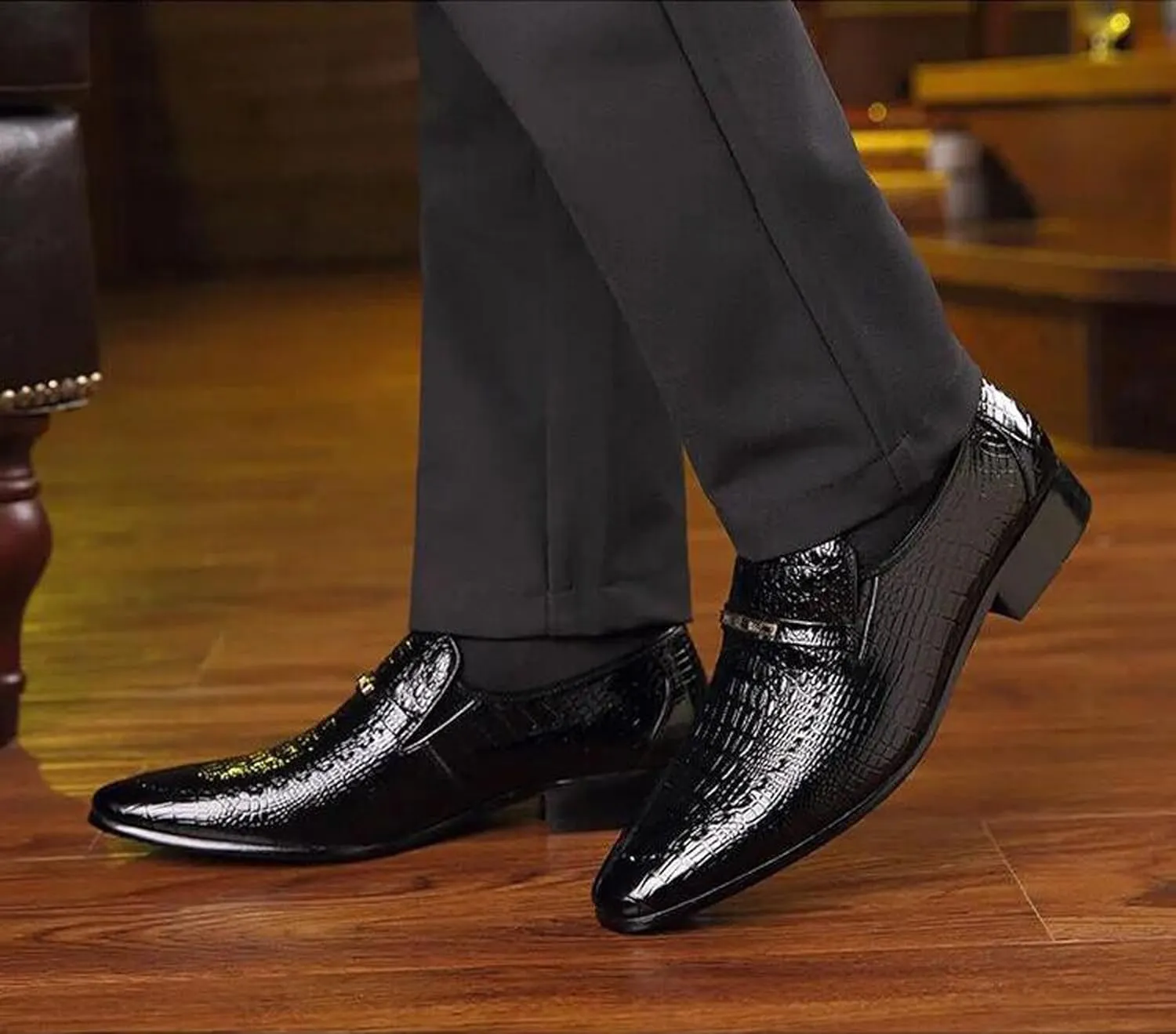 ADMLZQQ Men's Dress Tuxedo Formal Shoes Slip-on Classic Patent Leather Loafers