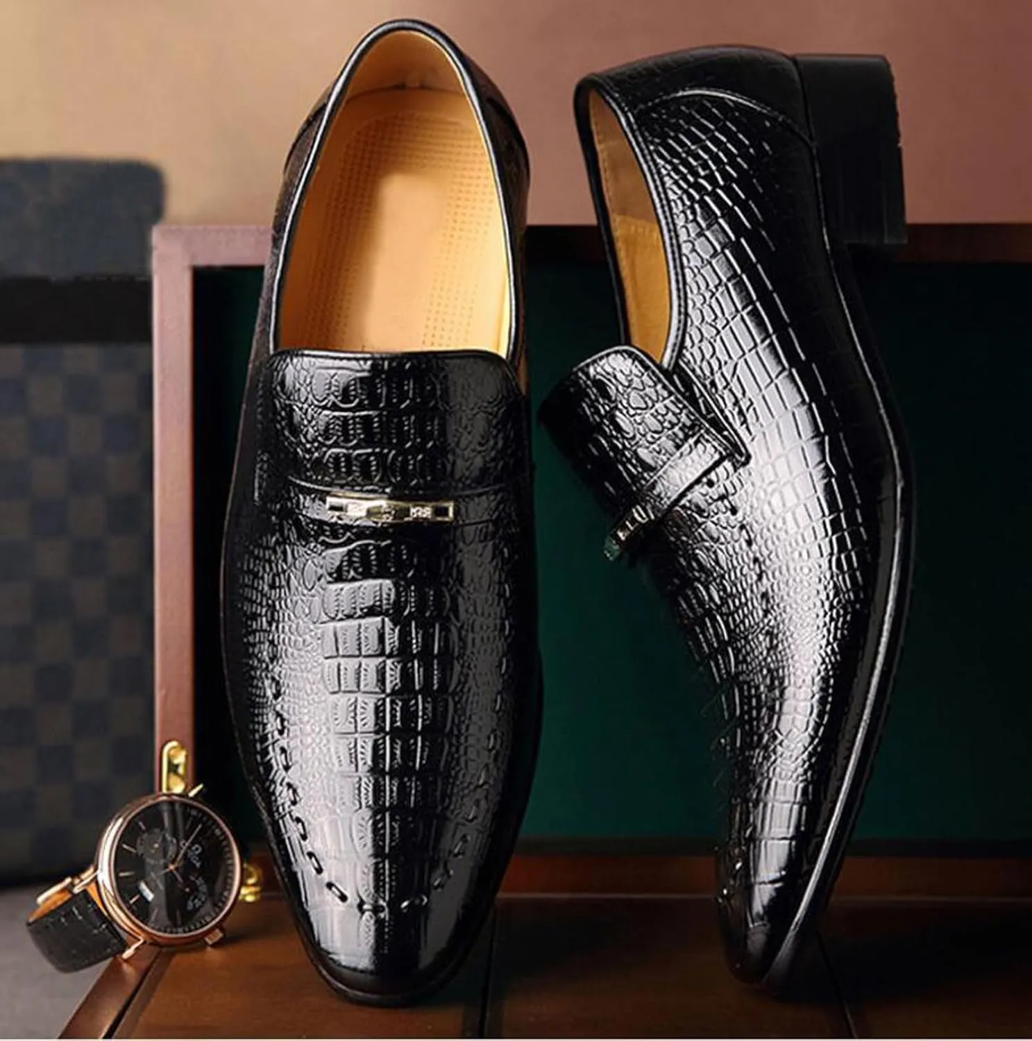 ADMLZQQ Men's Dress Tuxedo Formal Shoes Slip-on Classic Patent Leather Loafers