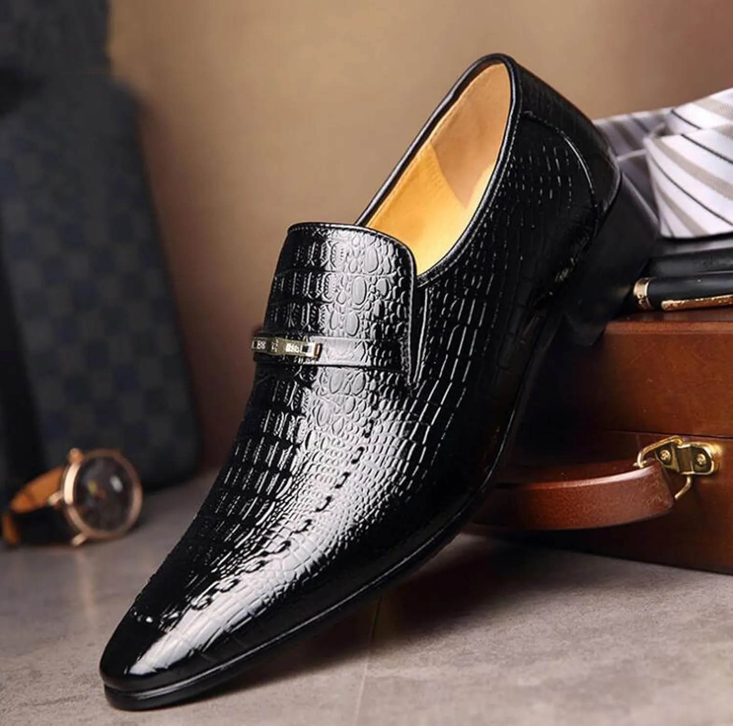 ADMLZQQ Men's Dress Tuxedo Formal Shoes Slip-on Classic Patent Leather Loafers