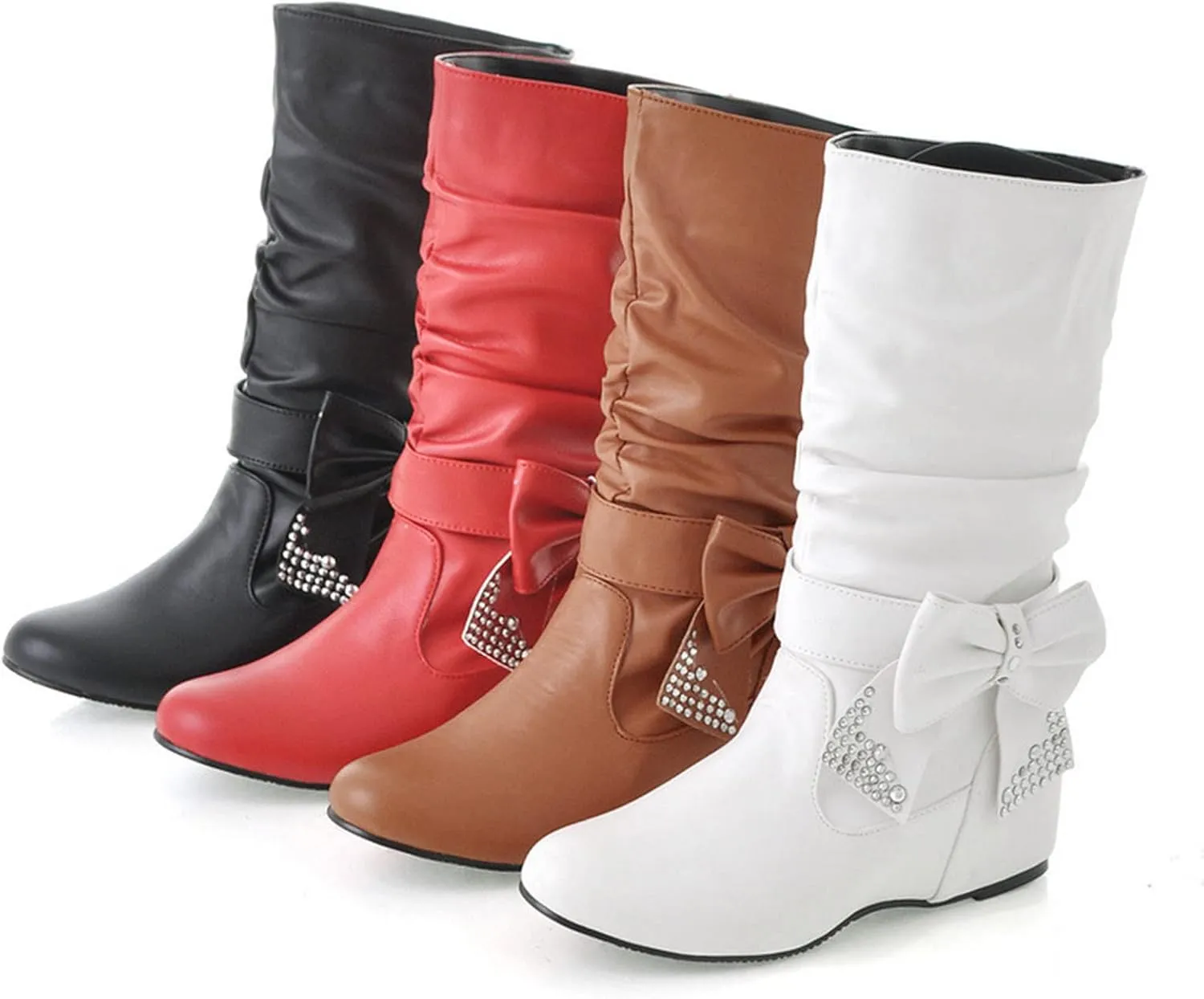 Combat Boots Womens Retro Solid Color Thigh High Boots Pleated Suede Chunky Heeled Knee High Cowgirl Boots