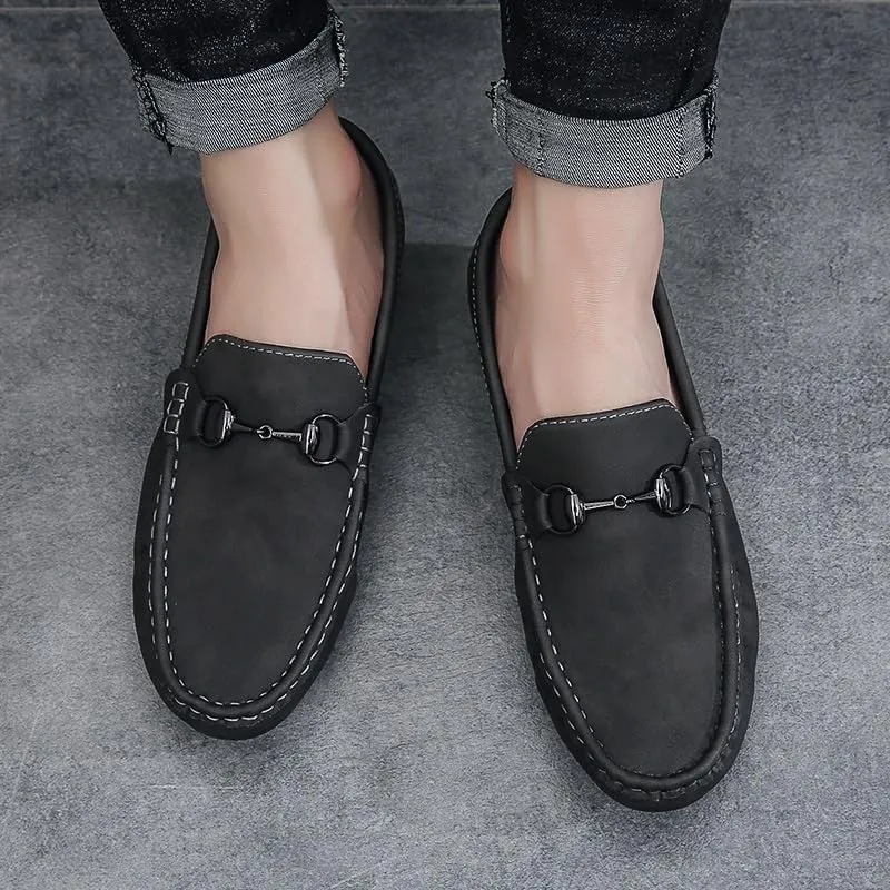 Men Prom Shoes Suede Vamp Classic Round Toe Prom Wedding Non Slip Block Heel Anti-Slip Casual Slip-on