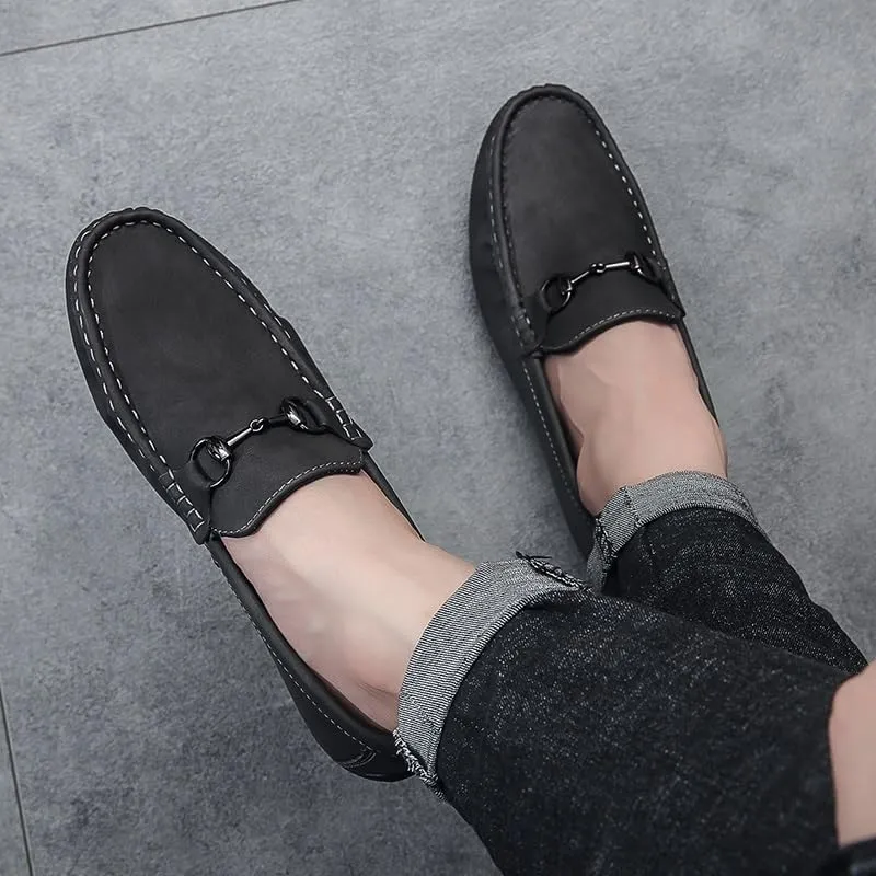 Men Prom Shoes Suede Vamp Classic Round Toe Prom Wedding Non Slip Block Heel Anti-Slip Casual Slip-on
