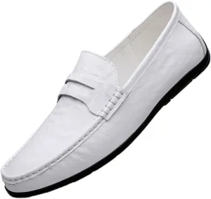 Mens Loafers Square Toe PU Leather Penny Loafers Anti-Slip Lightweight Flat Heel Classic Slip-ons