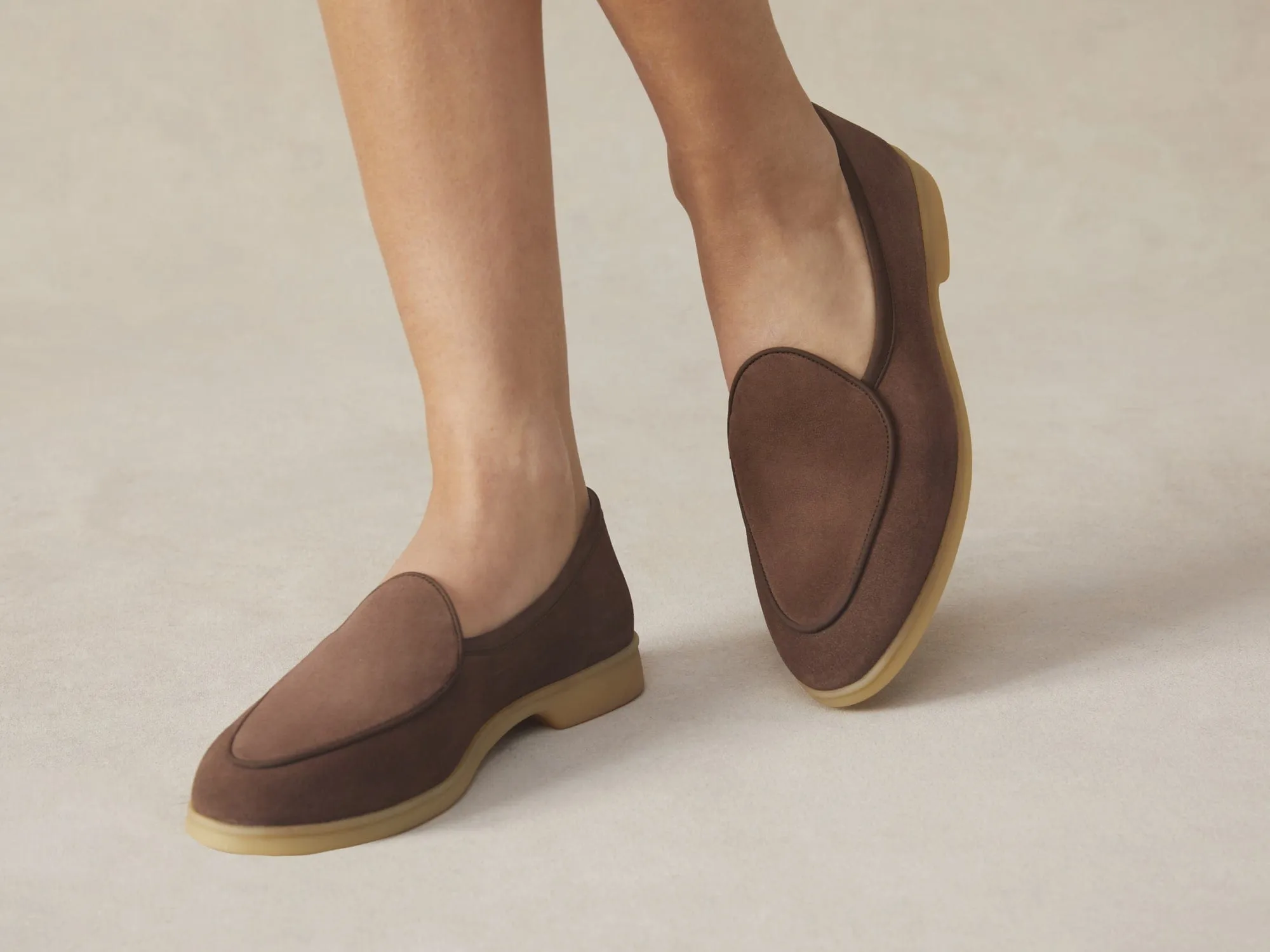 Stride Loafers in Deep Taupe Glove Suede Natural Sole