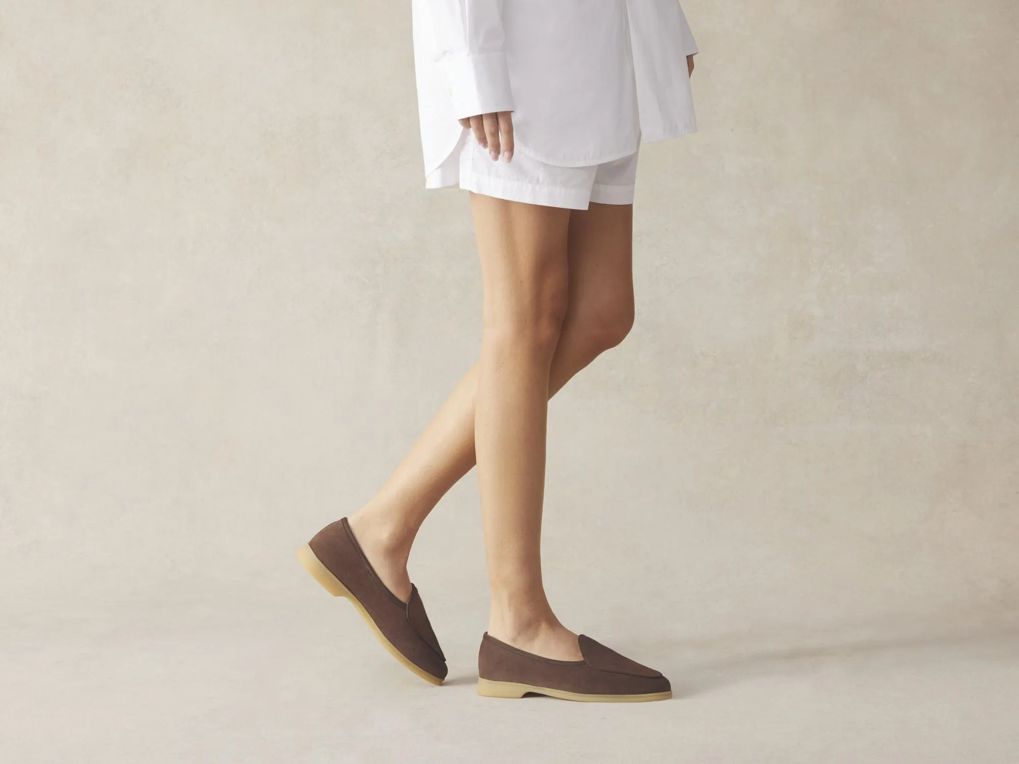 Stride Loafers in Deep Taupe Glove Suede Natural Sole