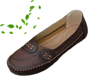 Women's Classic Comfort Leather Penny Loafers Casual Slip on Lightweight Walking Flats Driving Office Boat Shoes