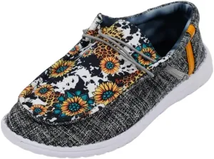 Women's Comfortable Sunflower Lace-up Loafers Orthopedic Ultralight Canvas Boat Casual Shoes with Arch Support Grey