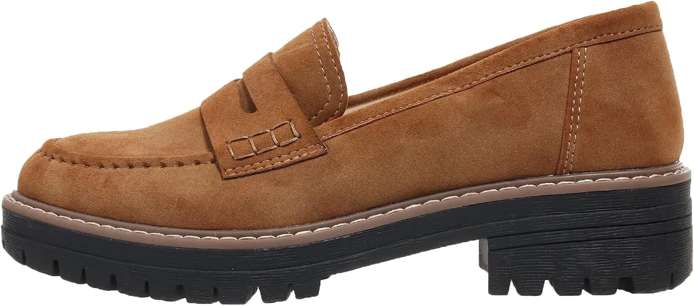 Womens Loafers Slip On Casual Chunky Platform Heel Loafers Classic Penny Dressy Comfy Business Work Shoes Green Beige Black Red US5-11