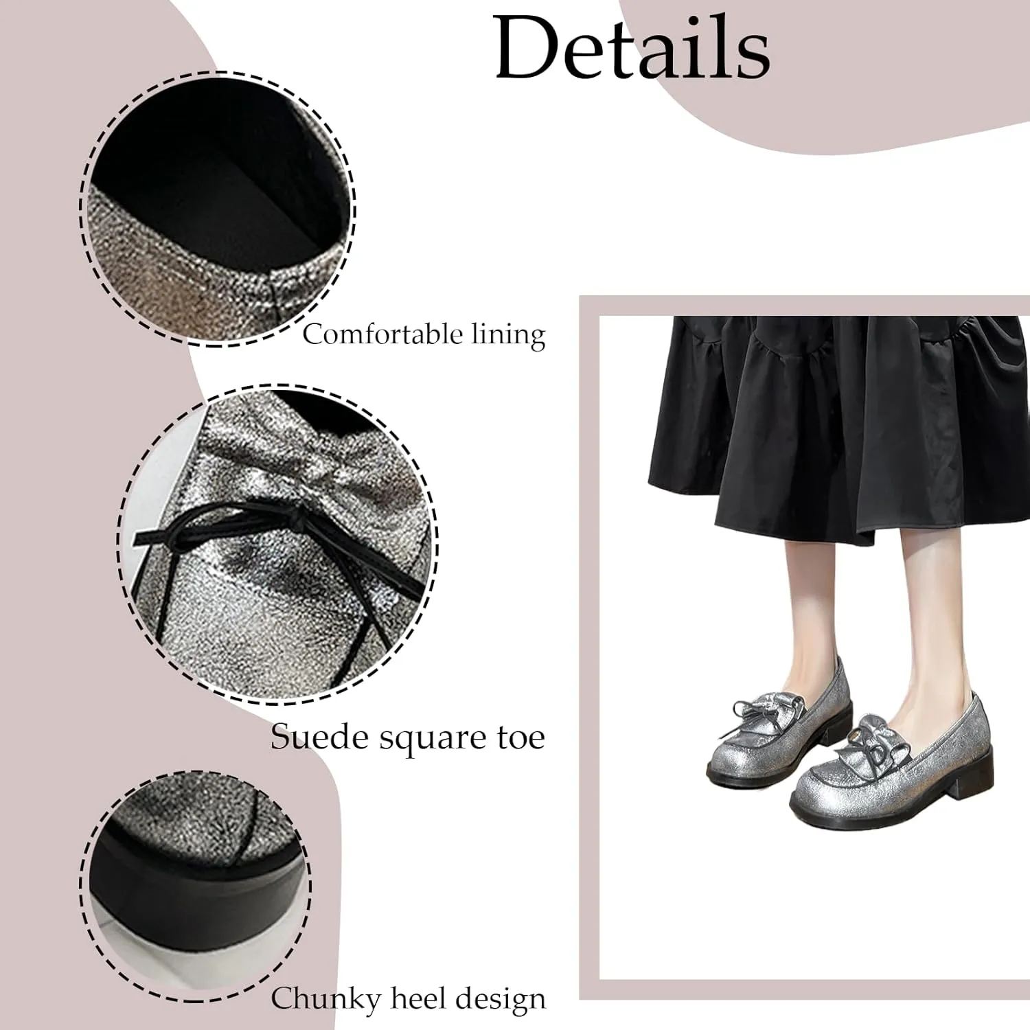 Women's Pu Bow Chunky Heel Dress Loafers Classic Penny Square Head Block Heel Non-Slip Comfortable Business Work Shoes Elegant Walking Shoes